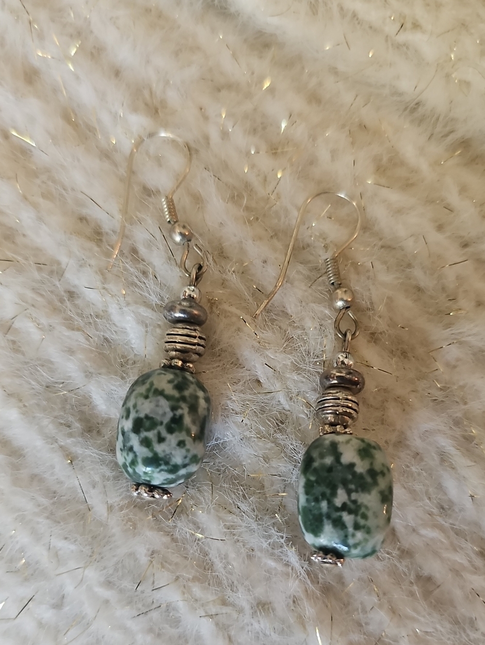 Handcrafted Green Speckled Stone Drop Earrings - Women Jewelry